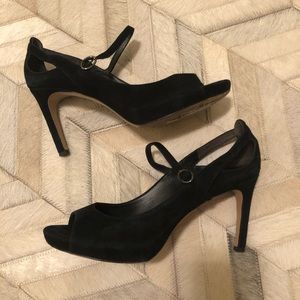 Via Spiga Black Suede Mary Jane Peeptoe Pump